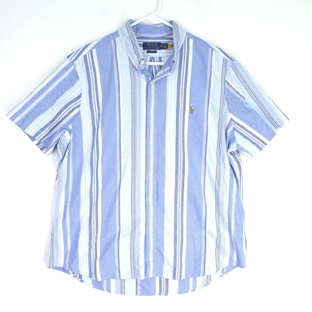 Polo Ralph Lauren Shirt Men's XL Blue Classic Fit Flesh Pony Button Short Sleeve - Picture 2 of 9